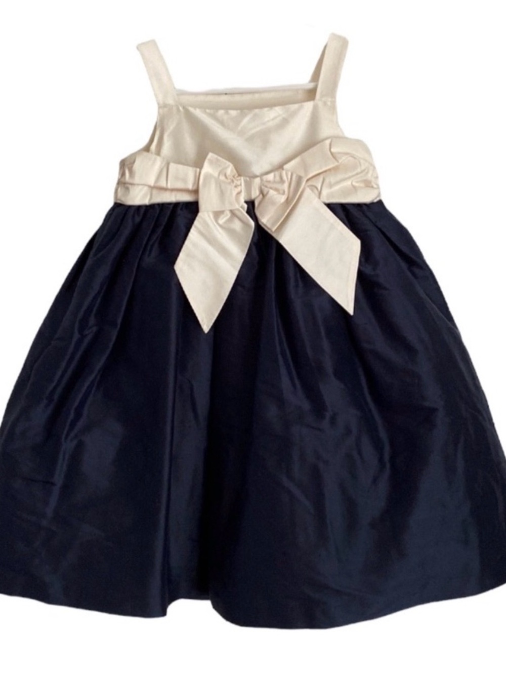 Janie and Jack Raw Silk Navy and Cream Bow-Front Formal Dress
